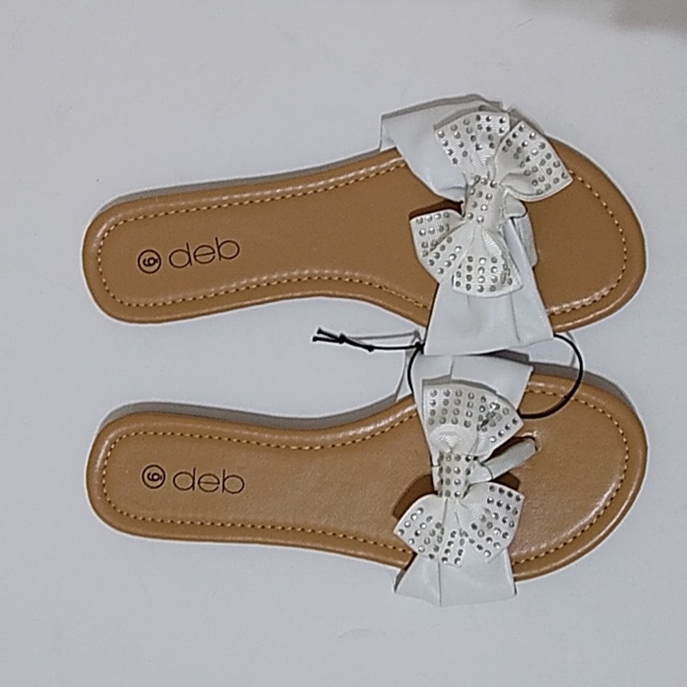 Deb White Rhinestone Bow Women's Sandals